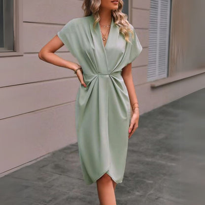 Denise | Elegant Draperet Midi Kjole til Kvinder