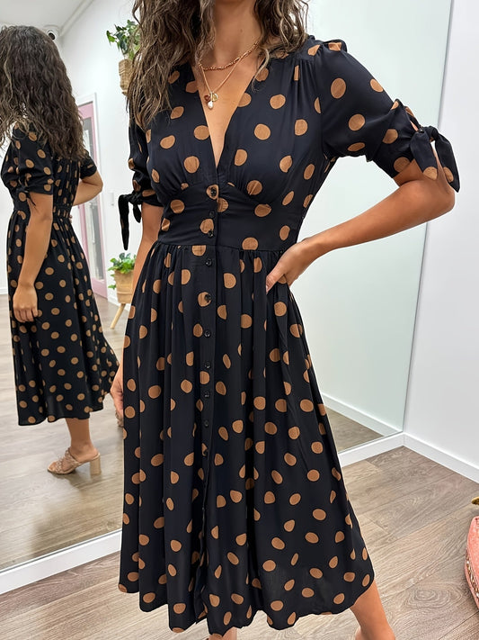 Jade | Chic Polka Dot Midi Kjole til Enhver Lejlighed