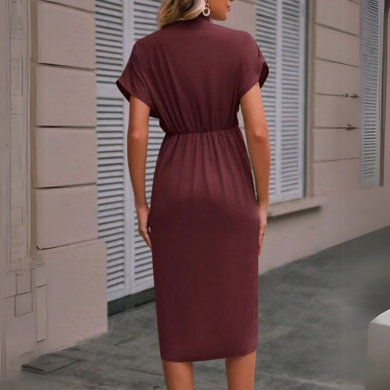 Denise | Elegant Draperet Midi Kjole til Kvinder