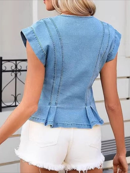 Viera | Top i Denim med V-udskæring