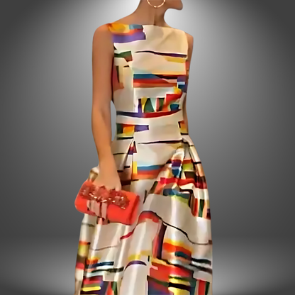 Amy | Slående Geometrisk Print Maxi Kjole