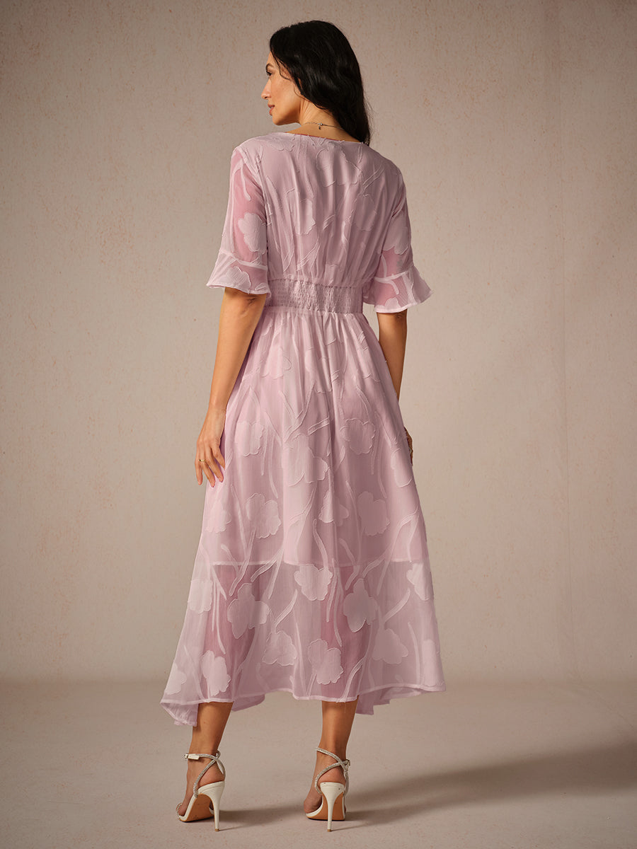 Kyla | Elegant Midi Kjole med Flatterende Ærmer og Blonde Detaljer