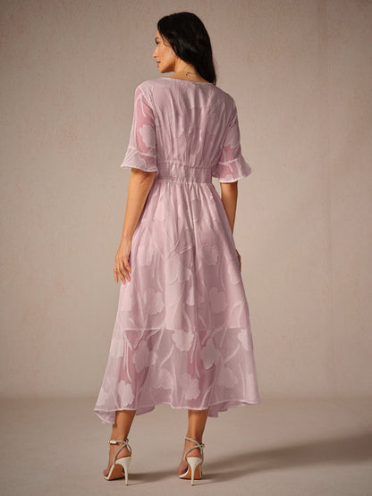 Kyla | Elegant Midi Kjole med Flatterende Ærmer og Blonde Detaljer