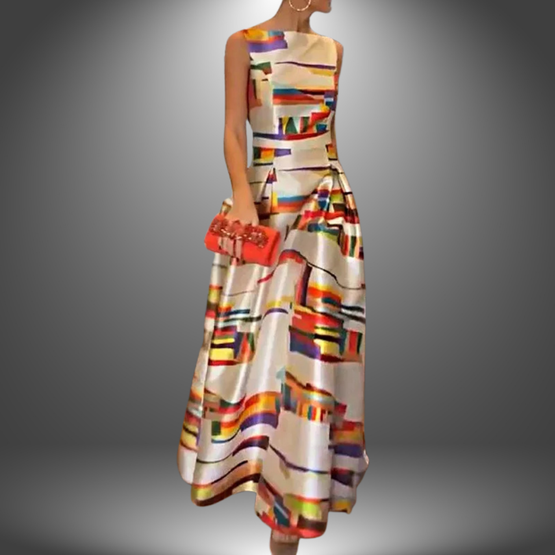 Amy | Slående Geometrisk Print Maxi Kjole
