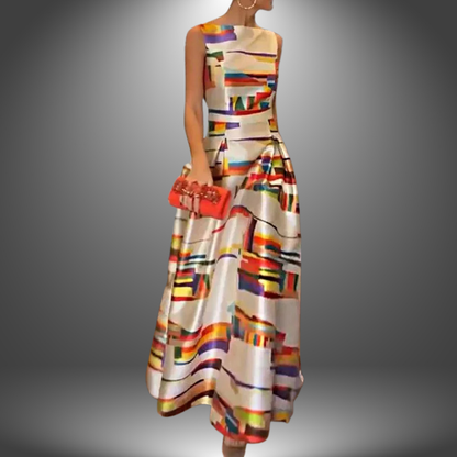 Amy | Slående Geometrisk Print Maxi Kjole