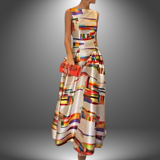 Amy | Slående Geometrisk Print Maxi Kjole