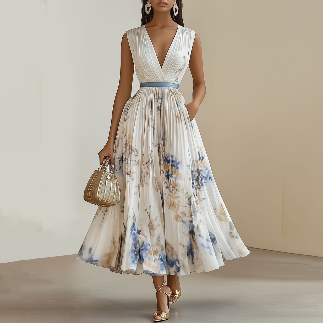 Jessie | Elegant Floral Ceremoni Kjole i Blå og Hvid