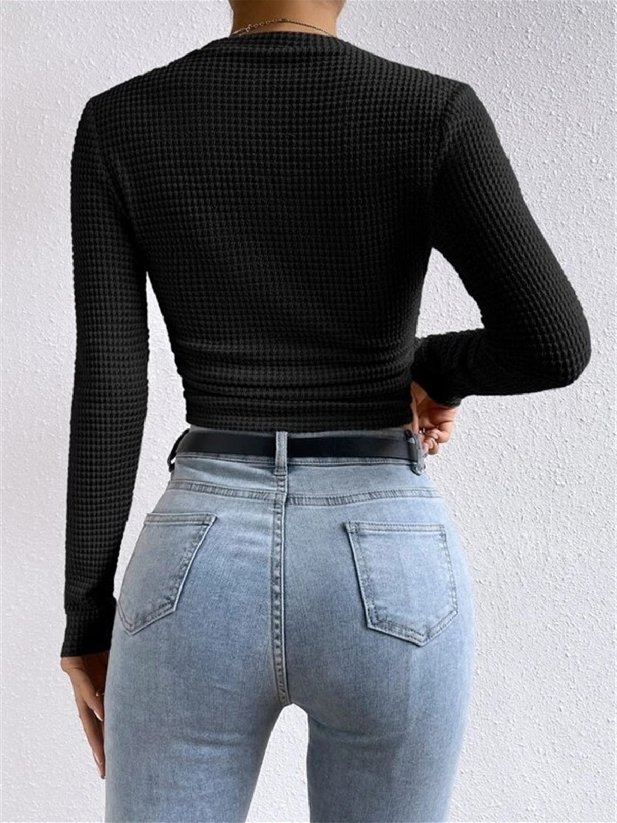 Sage | Kvinders Fitted Waffle Knit Langærmet Top