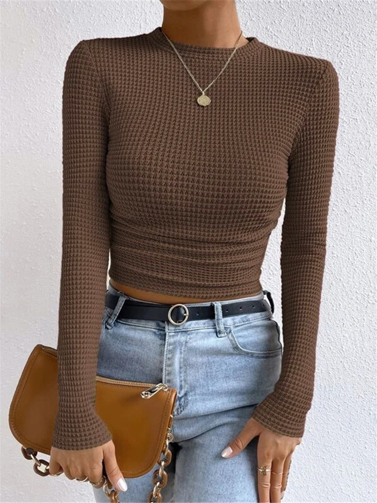 Sage | Kvinders Fitted Waffle Knit Langærmet Top
