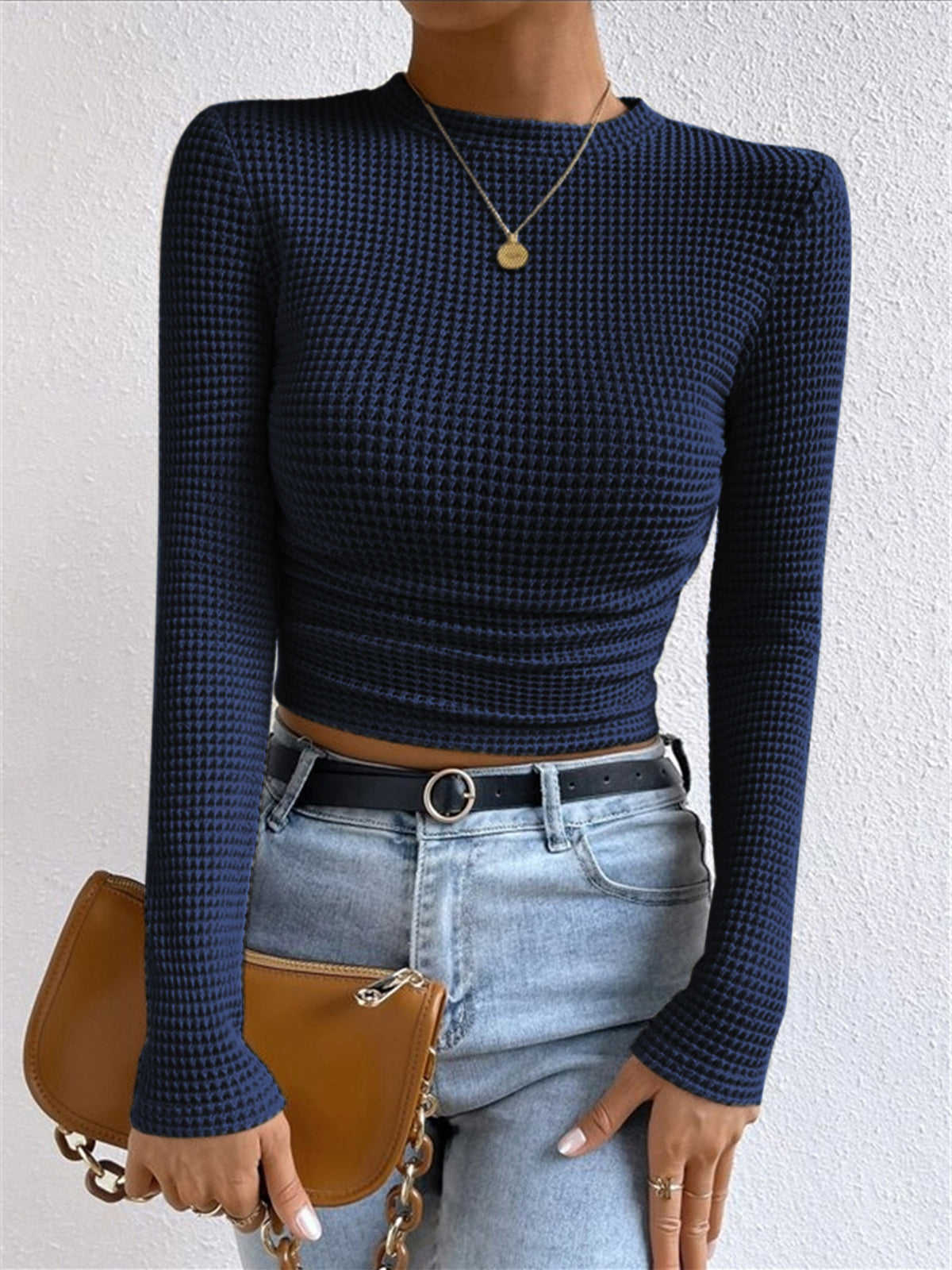 Sage | Kvinders Fitted Waffle Knit Langærmet Top