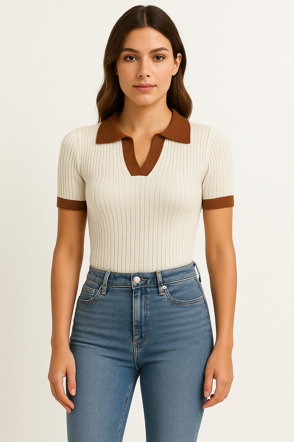 Fiona | Kvinders tætsiddende ribbet polo top