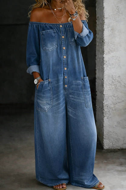 Elena | Langærmet Jumpsuit med Bare Skuldre