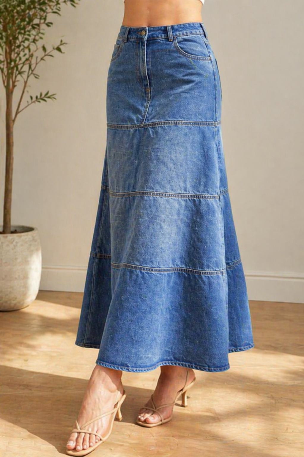 Mary | Midi Denim Nederdel