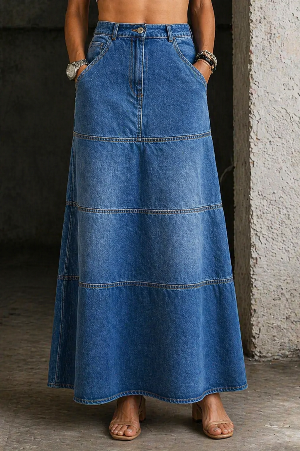 Mary | Midi Denim Nederdel