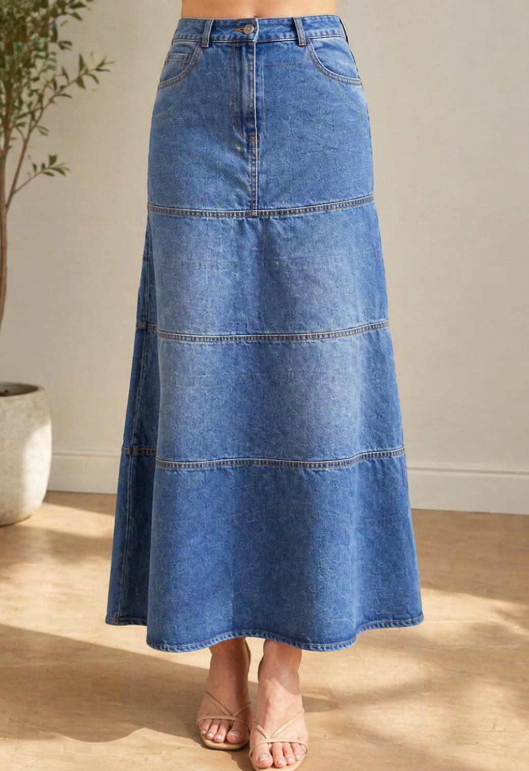 Mary | Midi Denim Nederdel