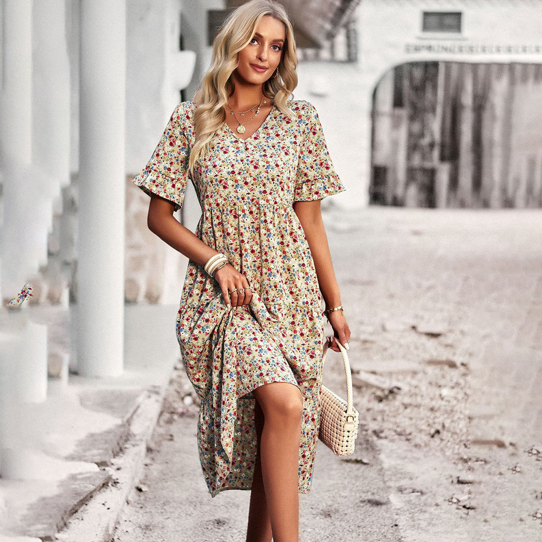 Gillian | Chic Blomster Sommer Midi Kjole til Kvinder
