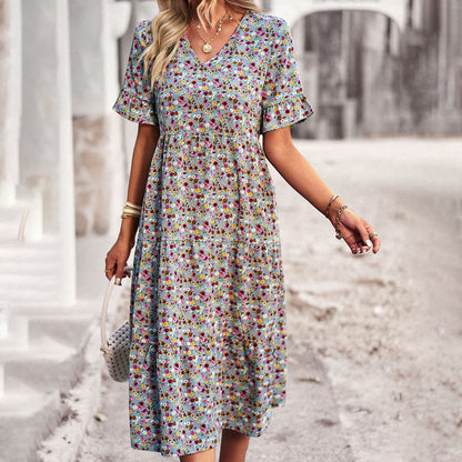 Gillian | Chic Blomster Sommer Midi Kjole til Kvinder
