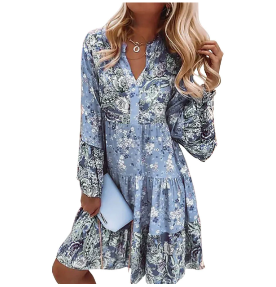 Gabriella | Stilfuld Boho Kjole med Blomsterprint