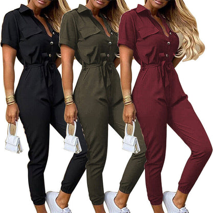 Reese | Letvægts Struktureret Fit Kortærmet Jumpsuit med Knaplukning