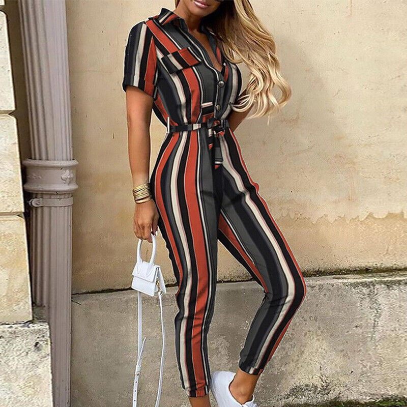 Reese | Letvægts Struktureret Fit Kortærmet Jumpsuit med Knaplukning