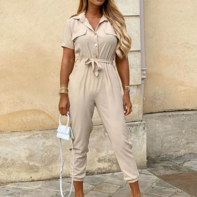 Reese | Letvægts Struktureret Fit Kortærmet Jumpsuit med Knaplukning