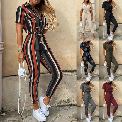 Reese | Letvægts Struktureret Fit Kortærmet Jumpsuit med Knaplukning