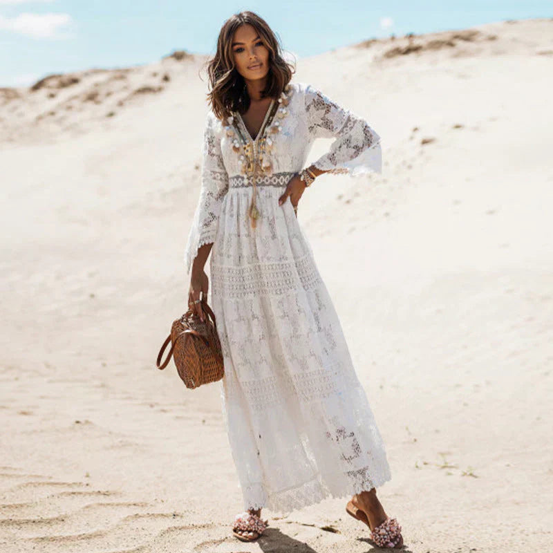 Lilly | Kvinders Flowy Langærmet Boho Maxi Kjole