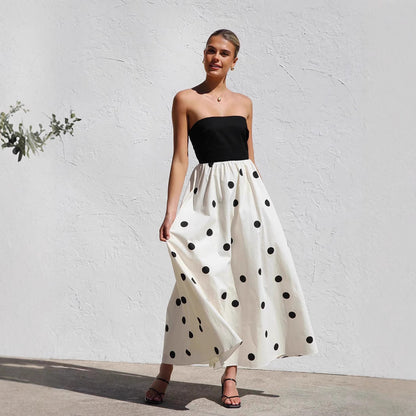 Ellen | Chic Strapless A-Line Polka Dot Dress til Sommer