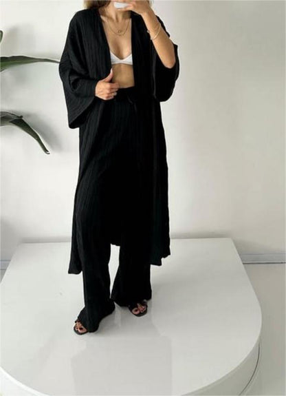 Grynet | Elegant Plisseret Kimono Sæt