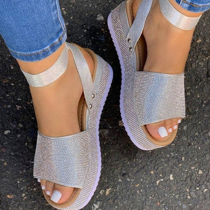 Rita | Kvinders Rhinestone Platform Sandaler - Chunky Såle med Spænde