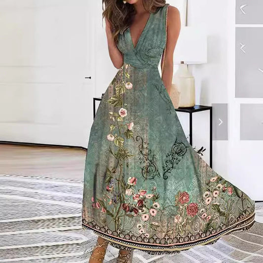Sabrina | Fortryllende Floral Maxi Kjole til Ubesværet Elegance