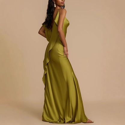 Ava | Kvinders Slip Dress - Elegant fuld længde med cowl-neck og sideslids