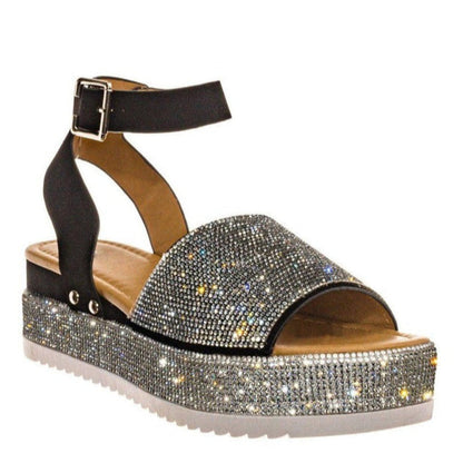 Rita | Kvinders Rhinestone Platform Sandaler - Chunky Såle med Spænde