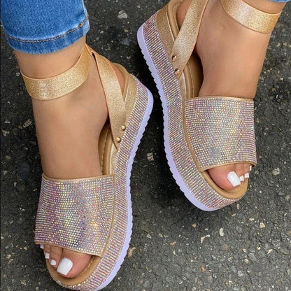 Rita | Kvinders Rhinestone Platform Sandaler - Chunky Såle med Spænde