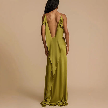 Ava | Kvinders Slip Dress - Elegant fuld længde med cowl-neck og sideslids