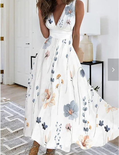 Sabrina | Fortryllende Floral Maxi Kjole til Ubesværet Elegance