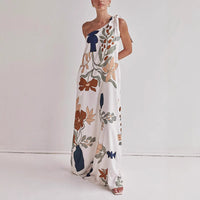 Katherine | Flowing Cotton One-Shoulder Dress – Loose Fit – Bold Print