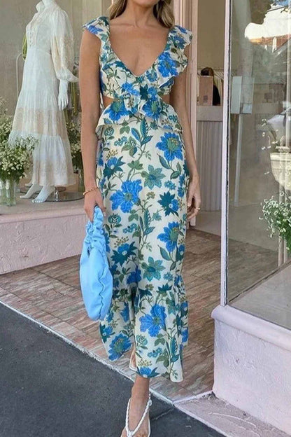Amara | Elegant Sommer Maxi Kjole - Uden Ærmer med Flæse Stropper