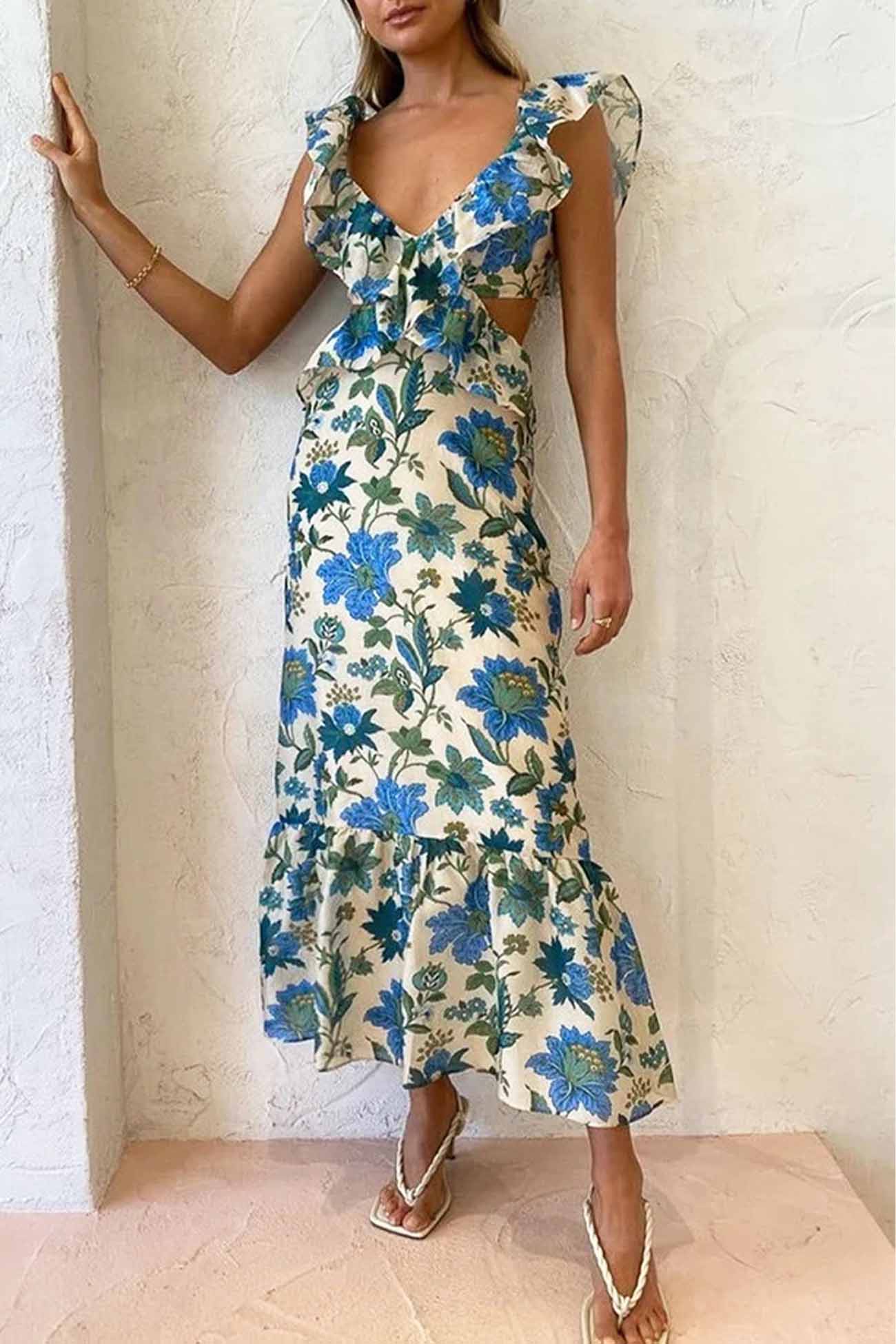 Amara | Elegant Sommer Maxi Kjole - Uden Ærmer med Flæse Stropper