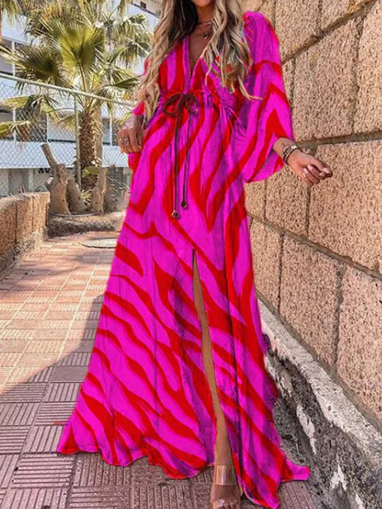 Marilyn | Farverig Maxi Kjole med Grafisk Print