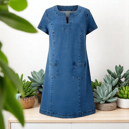 Savannah | Chic Blød Denim Midi Kjole til Ubesværet Stil