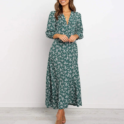 Marilyn | Elegant Floral V-hals Maxi Kjole til Kvinder