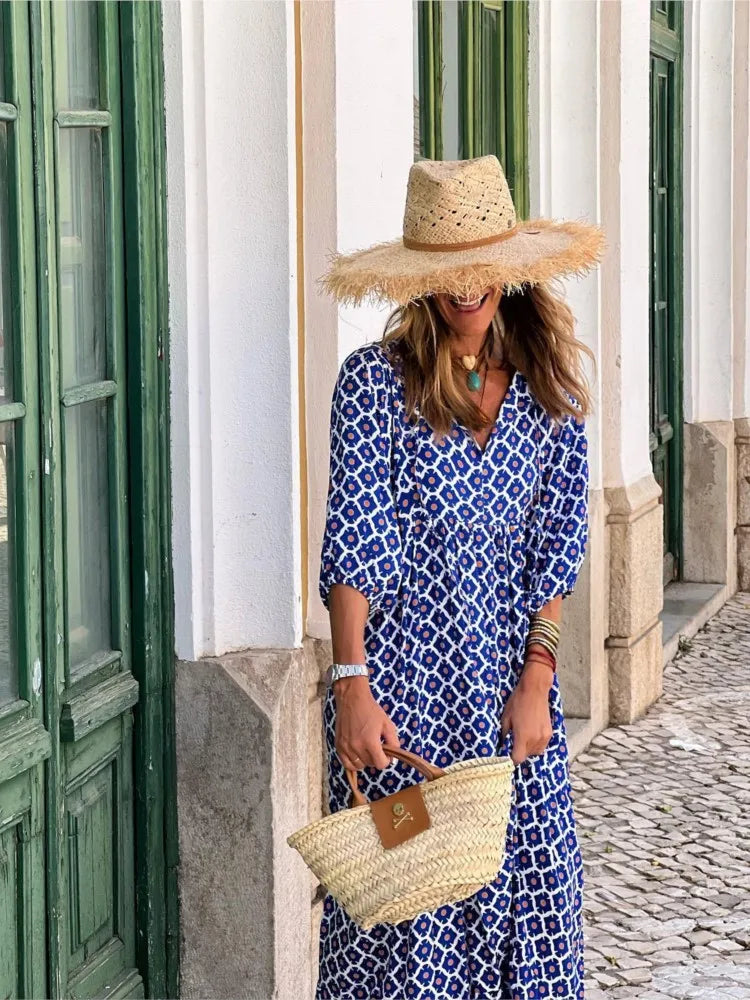 Roosmarijn | Boho Maxi Kjole med Blomsterprint til kvinder