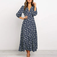 Marilyn | Elegant Floral V-hals Maxi Kjole til Kvinder
