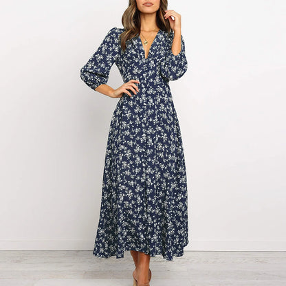 Marilyn | Elegant Floral V-hals Maxi Kjole til Kvinder