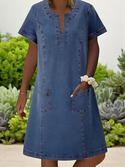Savannah | Chic Blød Denim Midi Kjole til Ubesværet Stil