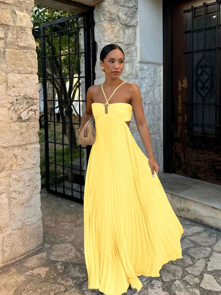 Irene | Elegant Plisseret Maxi Kjole til Enhver Lejlighed