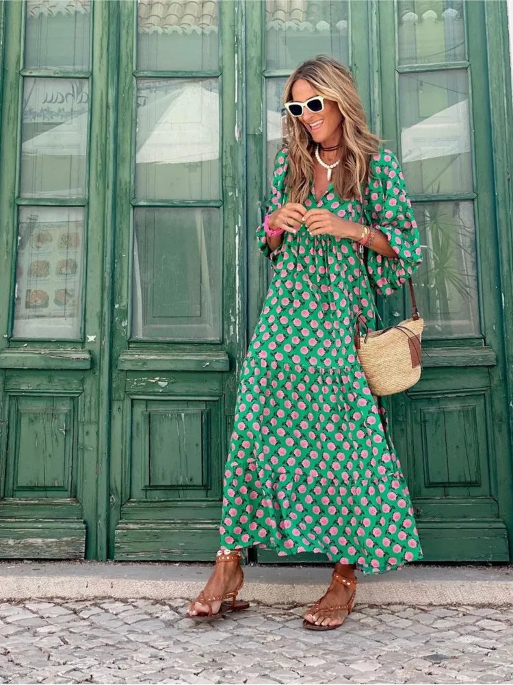 Roosmarijn | Boho Maxi Kjole med Blomsterprint til kvinder