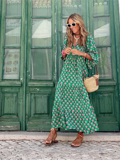 Roosmarijn | Boho Maxi Kjole med Blomsterprint til kvinder