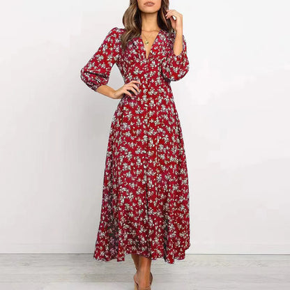 Marilyn | Elegant Floral V-hals Maxi Kjole til Kvinder